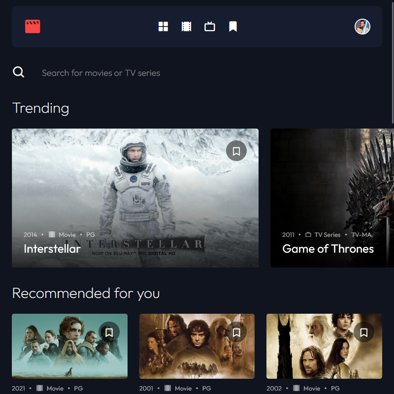 Movie Streaming App layout using HTML and CSS Grid